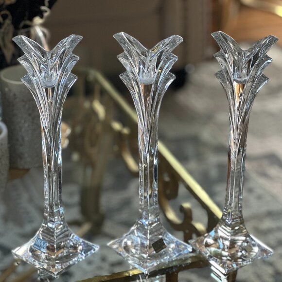 3 Mikasa Art Deco Crystal Glass Candlestick Taper Slovenia Candle Holders 12